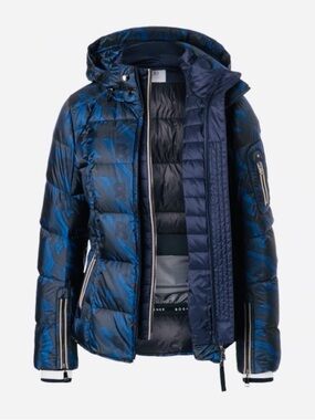 Bogner Fire + Ice Blue Black Down Puffer Ski Jacket Womens Size 12 Winter NWT
